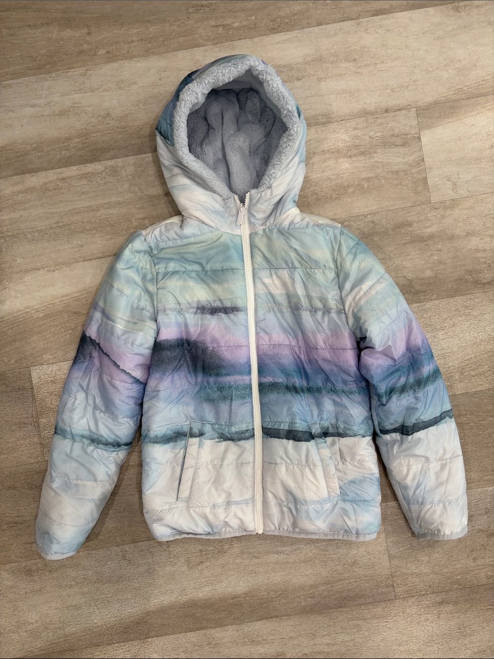 Girls' Abercrombie Pastel Ombre Puffer Jacket with Hood Size 13/14
